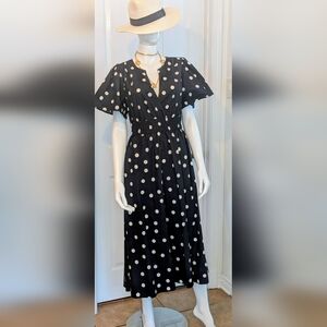 A New Day, Black And White Polka Dot Maxi Dress Size S. With Pockets &Tags